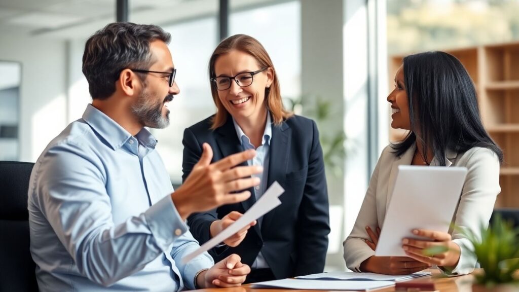 Versicherungsberater und Kunde im Gespräch im Büro