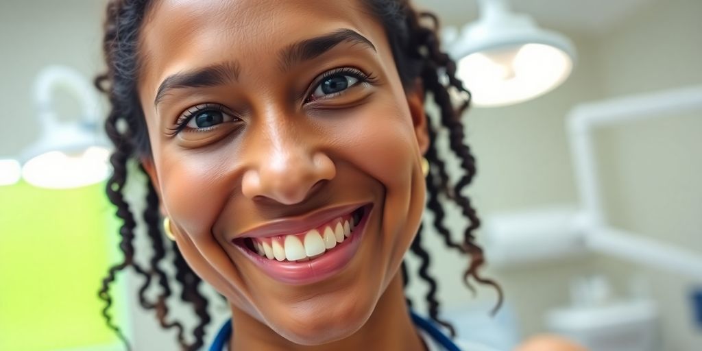 Lächelnder Zahnarzt in heller Praxis