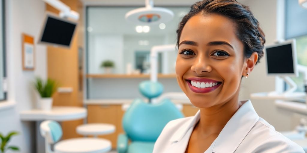 Zahnarzt lächelt Behandlung moderner Praxis