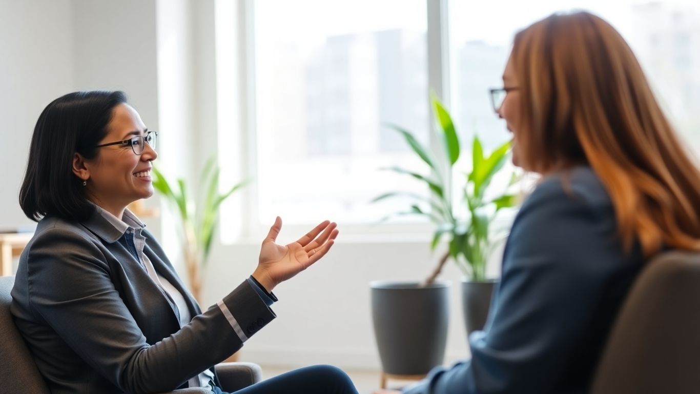 Versicherungsberater und Kunde im Gespräch in einem Büro.