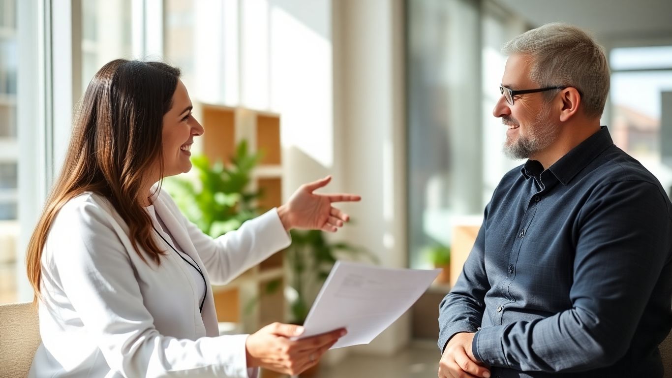 Versicherungsberater und Kunde im Gespräch im Büro