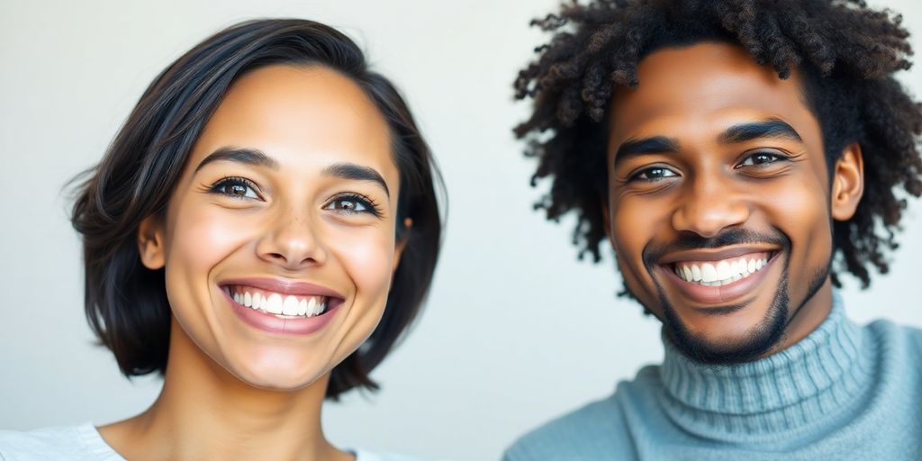 Zwei lächelnde Personen mit klaren Zähnen