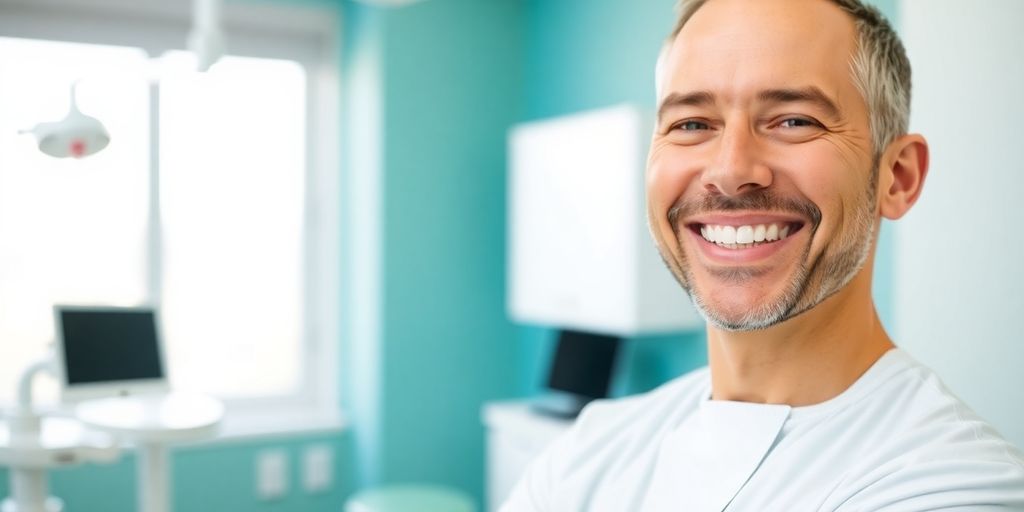 Zwei lachende Zähne mit Zahnzusatzversicherung.