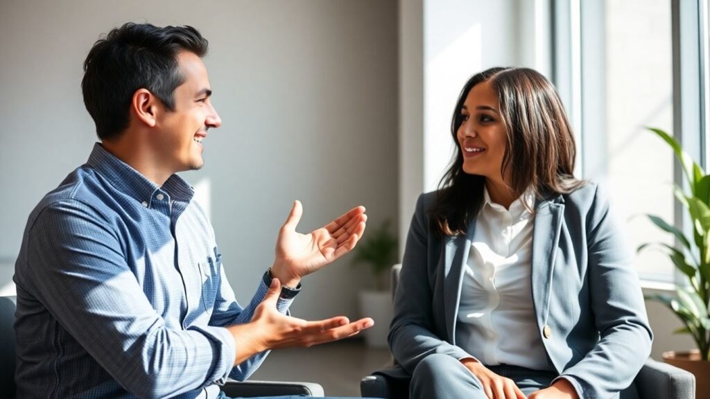 Versicherungsberater und Kunde im Gespräch im Büro
