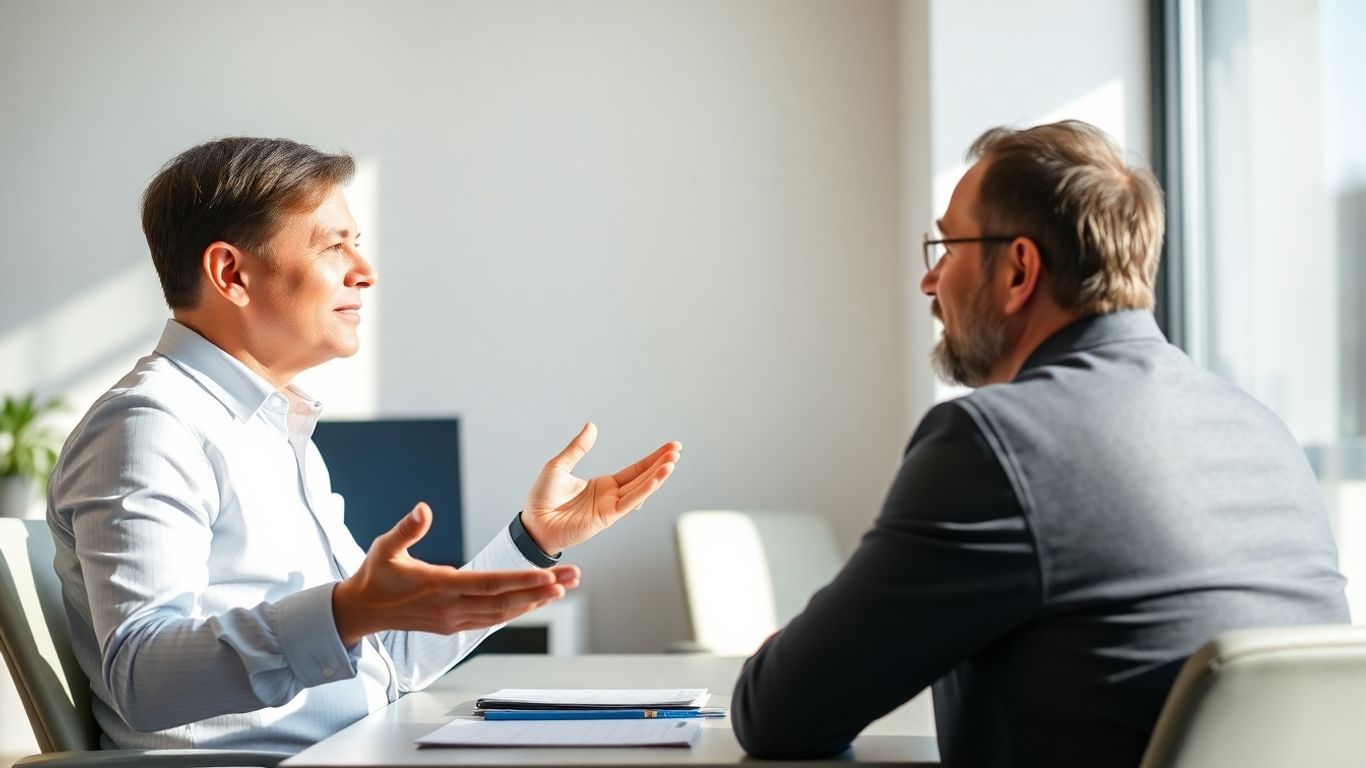 Versicherungsberater und Kunde im Gespräch im Büro