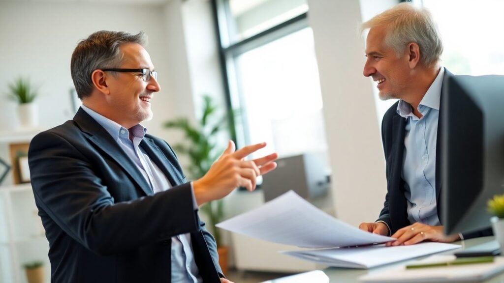Berater und Kunde im Gespräch über Versicherung