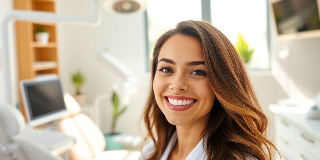 Zahnarzt lächelt in heller Praxis