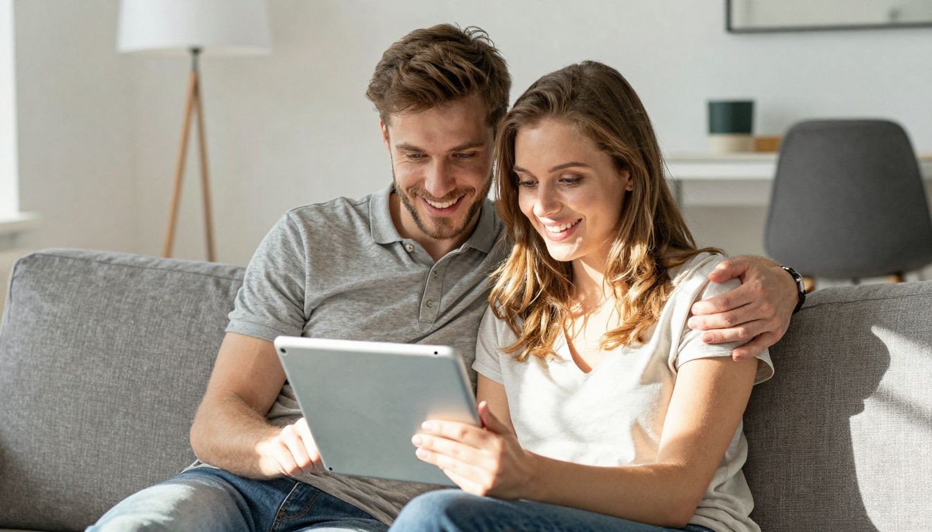Young couple planning their financial future with a tablet.