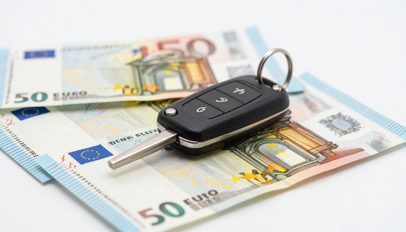 Car key and money symbolizing savings on car insurance.