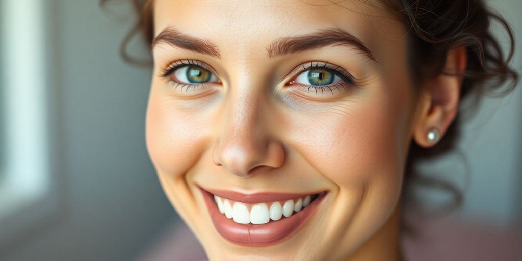 Lächelnde Person mit verbesserten Gesichtszügen.