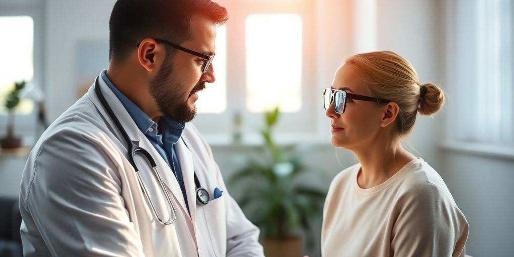 Patient und Arzt im Gespräch über Nystagmus im Sport.
