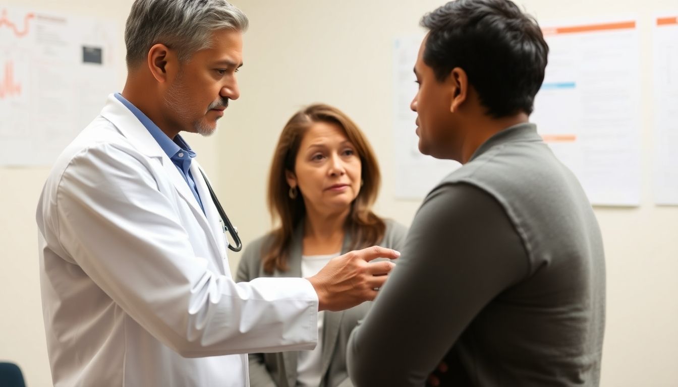 Legionärskrankheit: Doctor consulting with a patient about Legionnaires' disease.