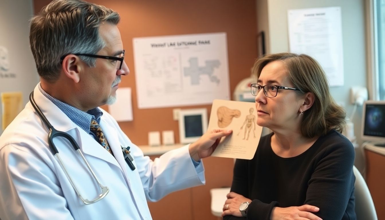 Doctor consulting patient about cutaneous larva migrans.