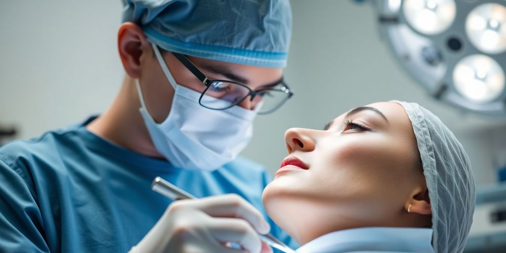 Plastischer Chirurg bei einer Operation mit chirurgischen Werkzeugen.