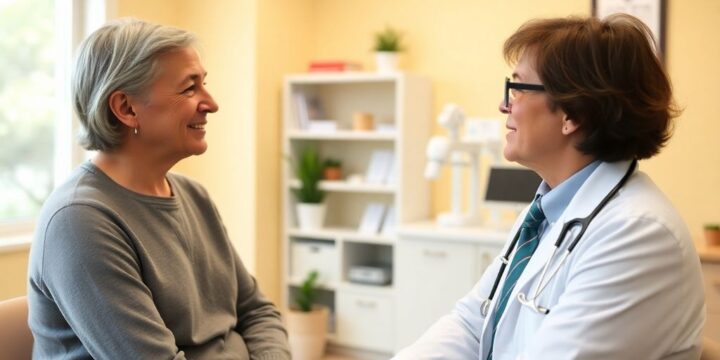 Nystagmus: Patient und Arzt in heller medizinischer Praxis.