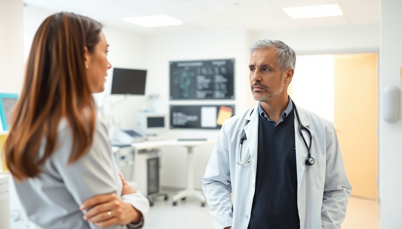 Milzbrand: Doctor and patient in a bright clinic setting.