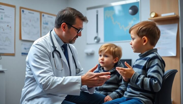 Doctor consulting with a child about Ziegenpeter.