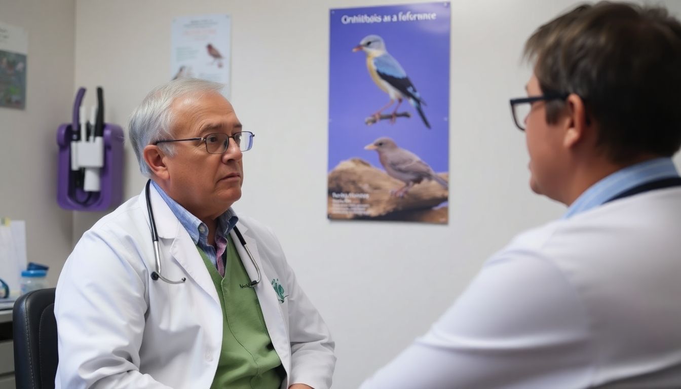 Ornithose: Doctor and patient discussing ornithosis symptoms.