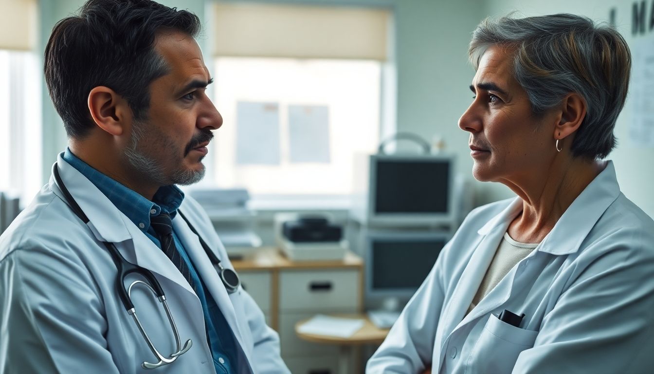 Doctor examining patient with smallpox-like lesions.