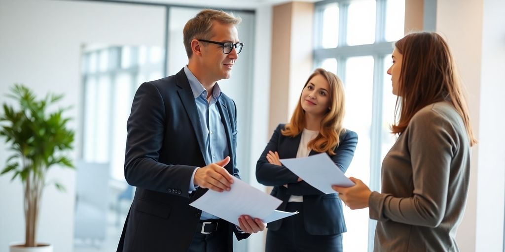 Beratung zur Motorsporthaftpflichtversicherung im modernen Büro.