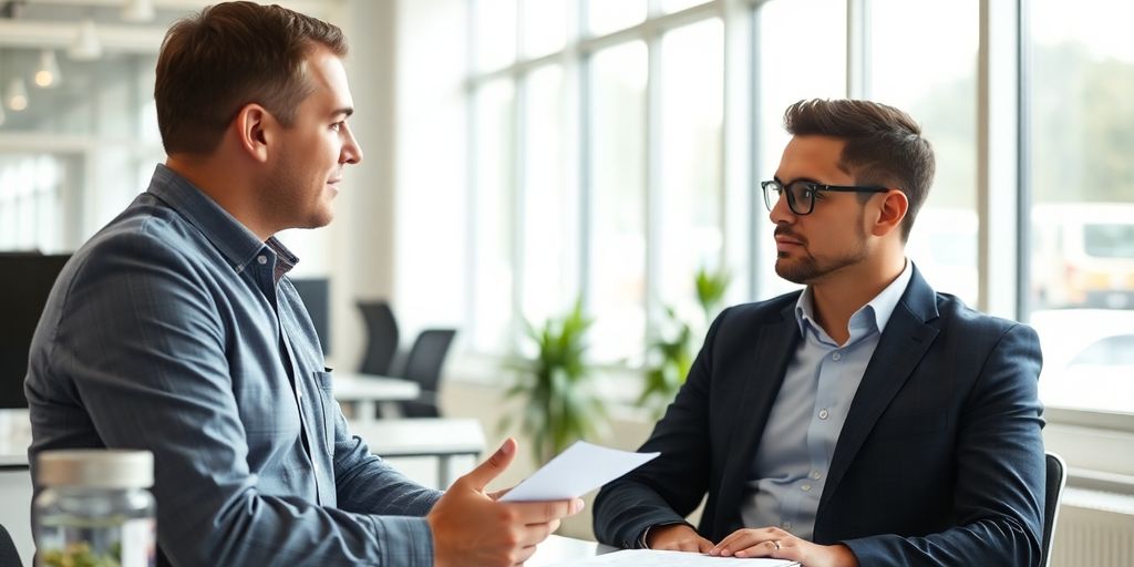 Beratungsgespräch zur Motorsporthaftpflichtversicherung im Büro.