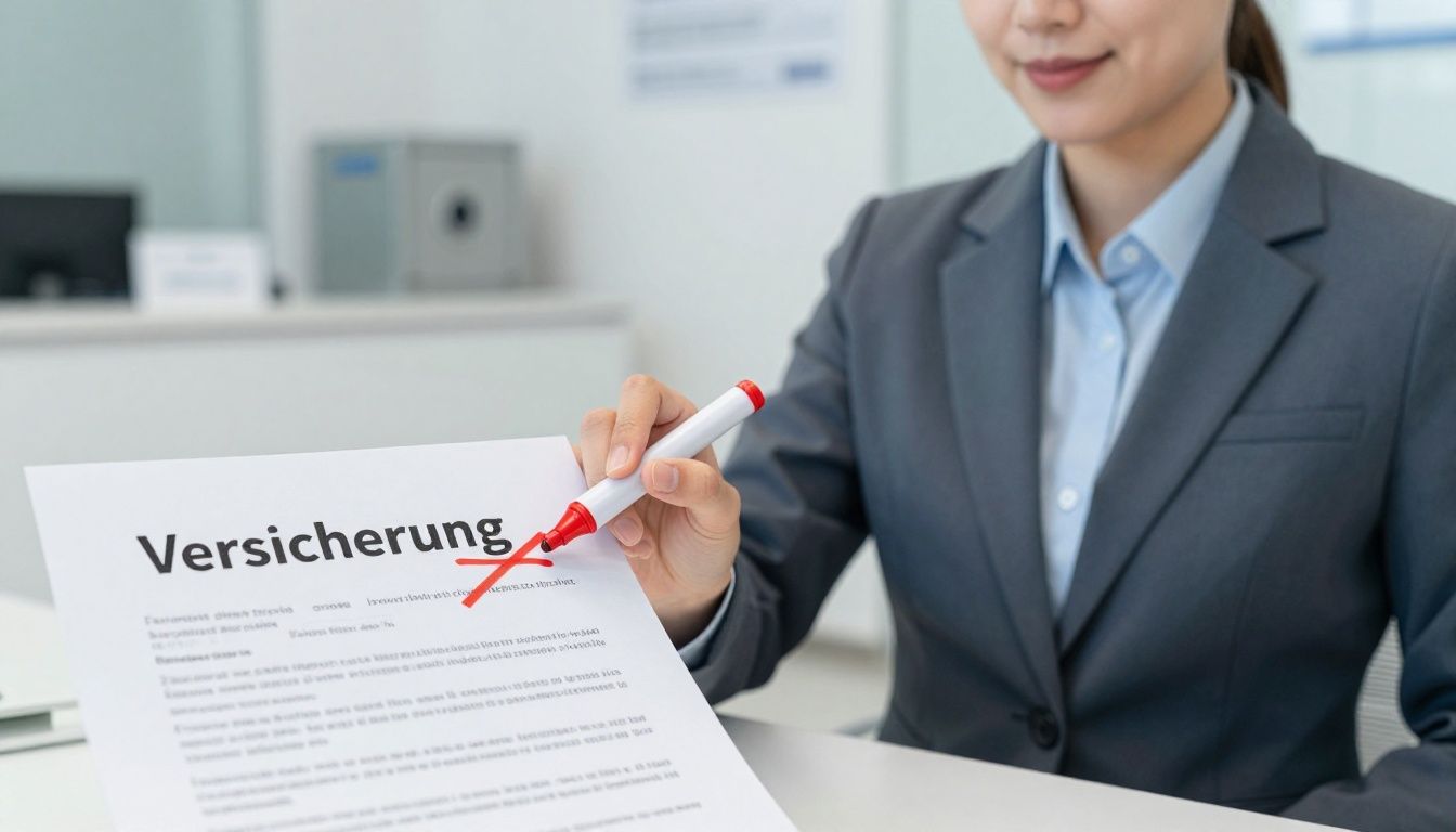 Bank employee crossing out insurance for safe deposit boxes.
