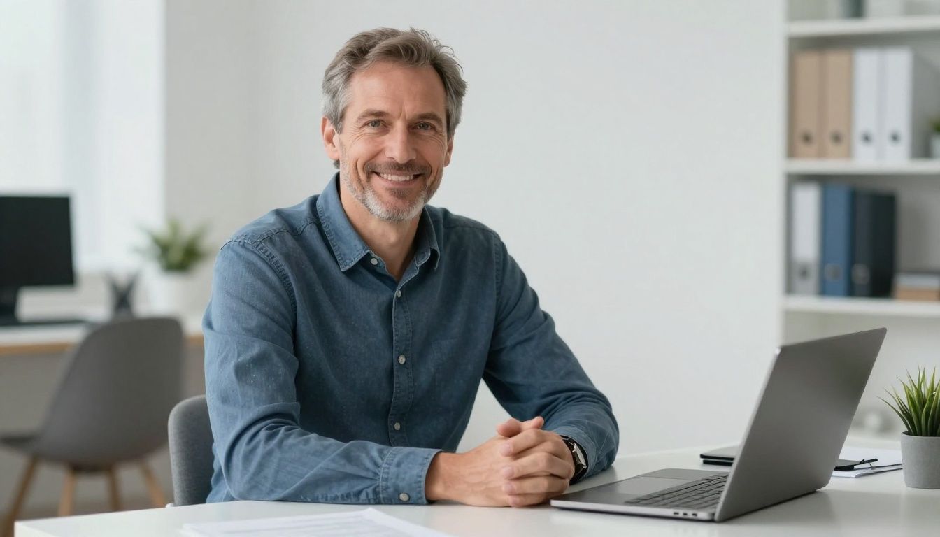 Man in a bright office consulting about financial security.