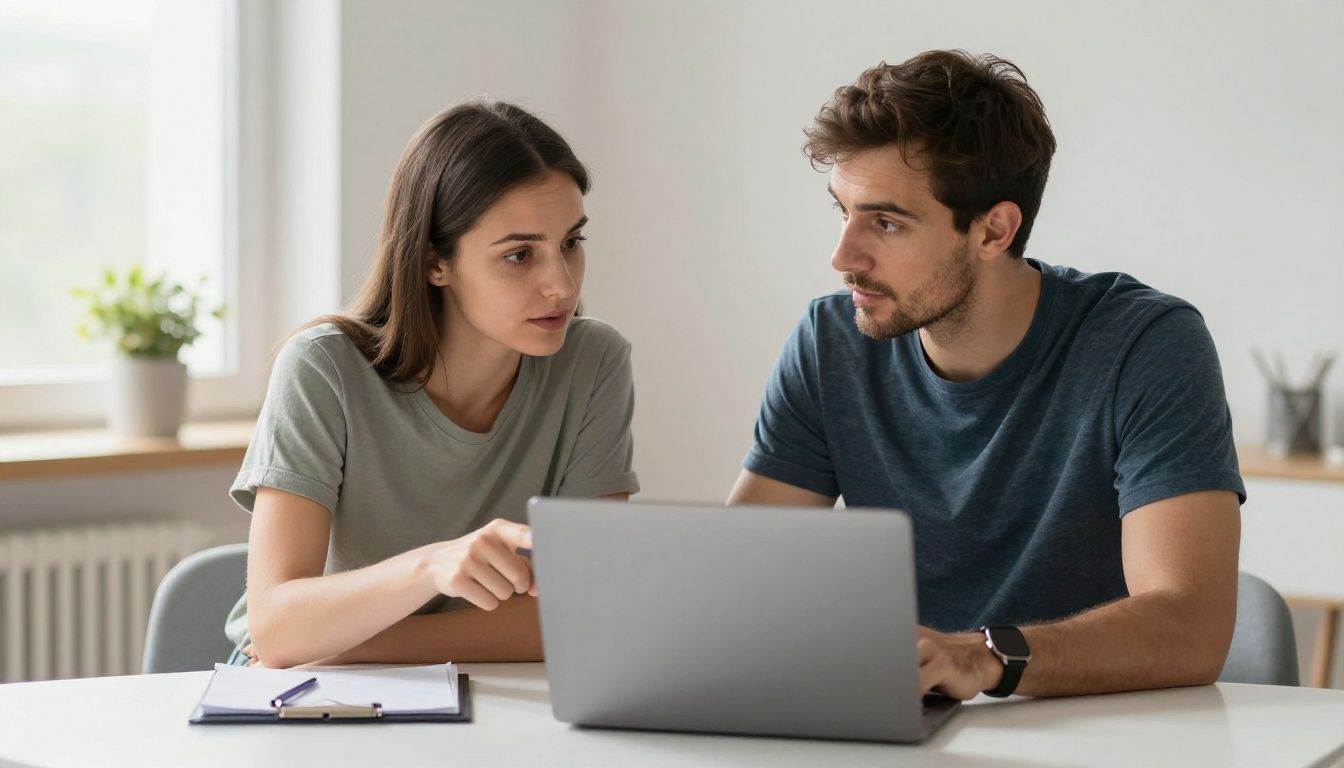 Couple comparing private health insurance on a laptop.