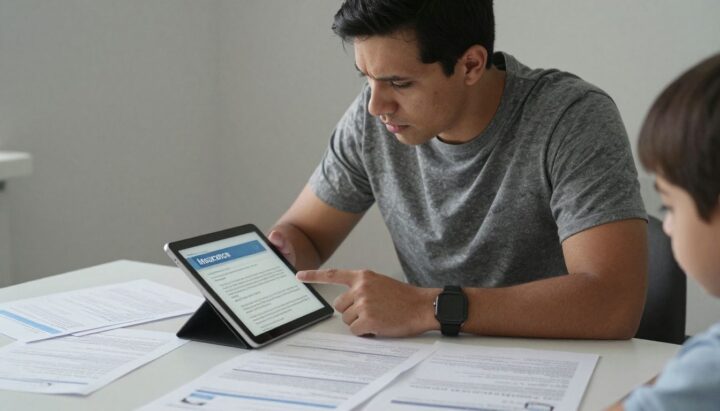 Man comparing insurance policies on a tablet.