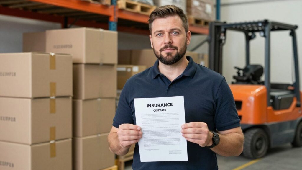 Online seller holding insurance contract in warehouse.