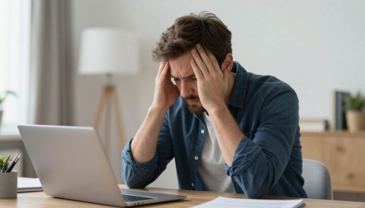 Sad European man worried about insurance claim denial.
