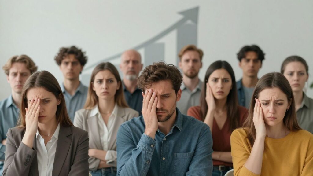 Worried Europeans facing rising healthcare costs and regional differences.