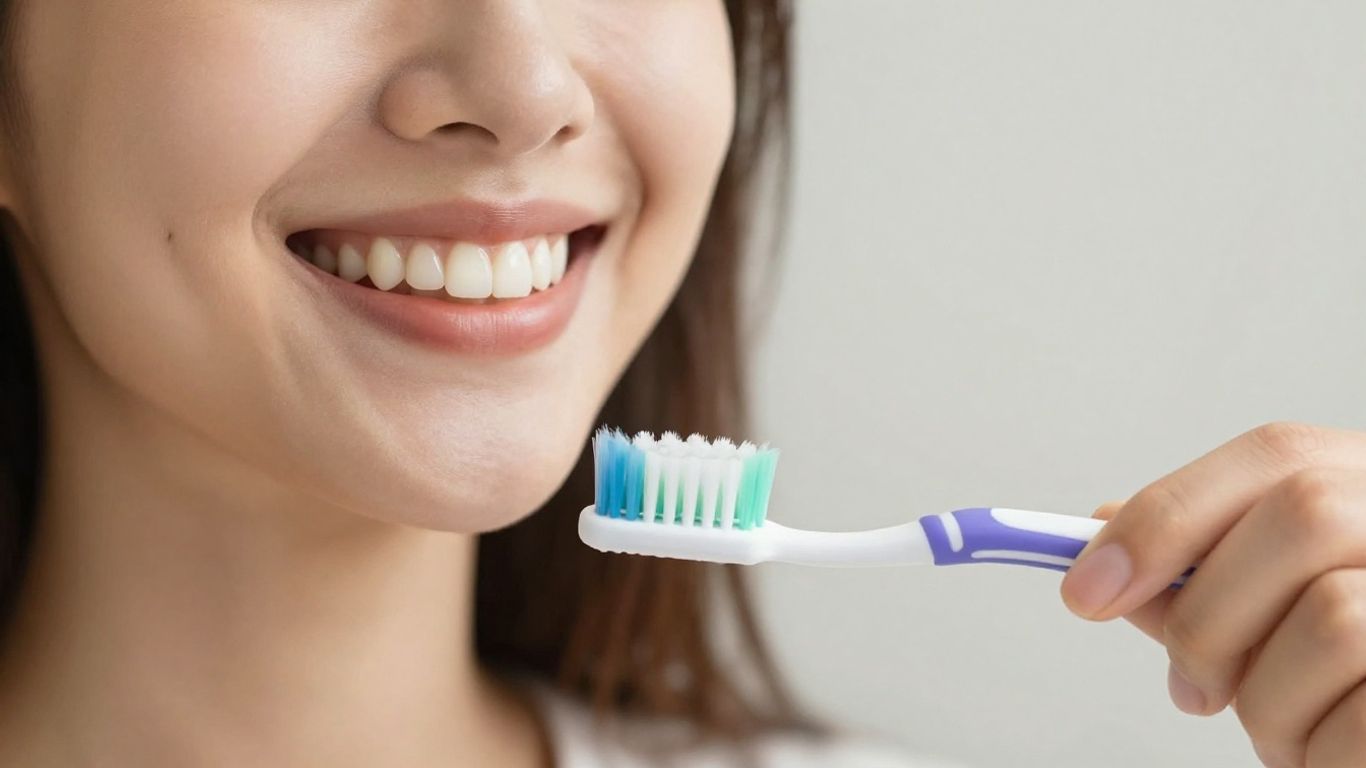 Glückliche Person mit Zahnbürste und gesundem Zahn.