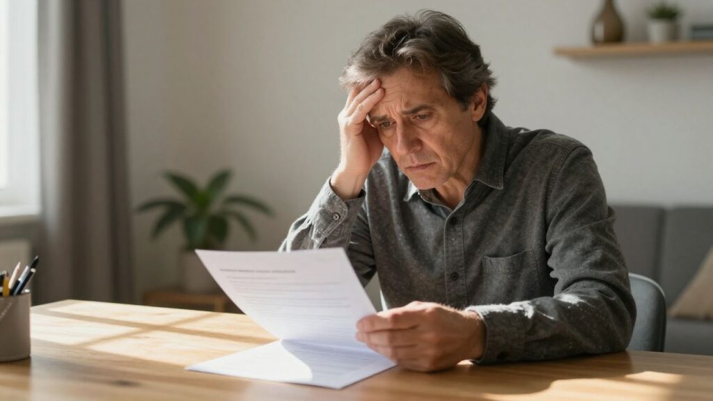 Person worriedly reading a private health insurance letter.