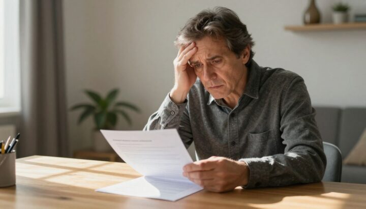 Person worriedly reading a private health insurance letter.