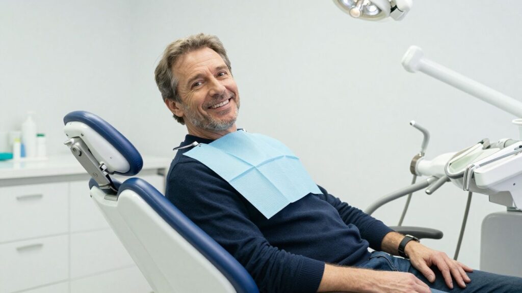 Man smiles during a dental check-up.