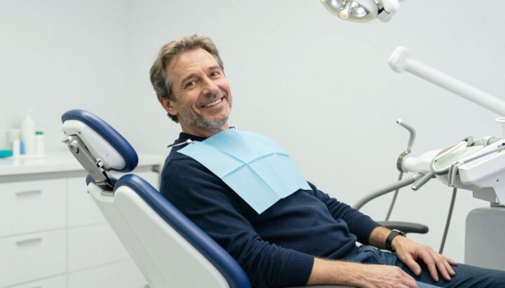 Man smiles during a dental check-up.