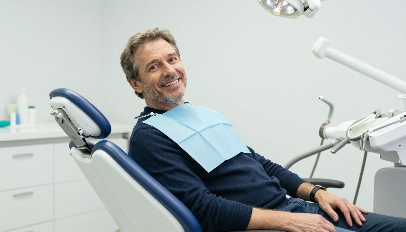 Man smiles during a dental check-up.