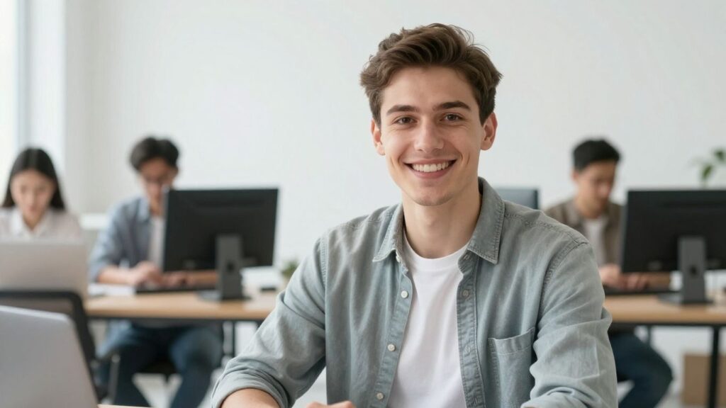 Student lächelt, Krankenversicherung wechseln