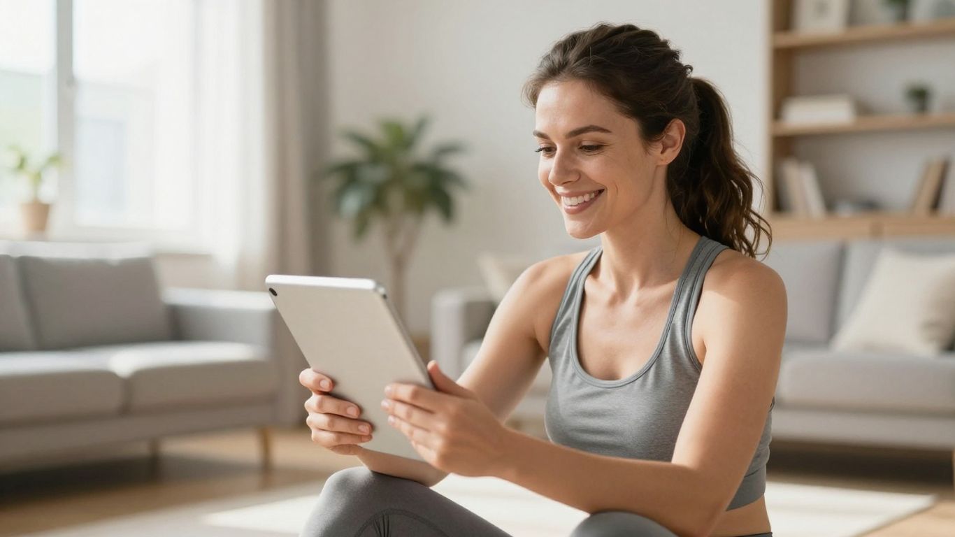 Frau nimmt an digitalem Präventionskurs teil