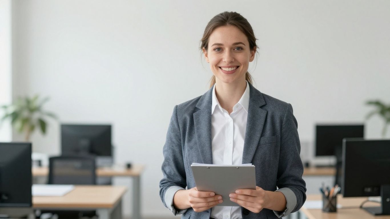 Person hält Dokument in hellem Büro