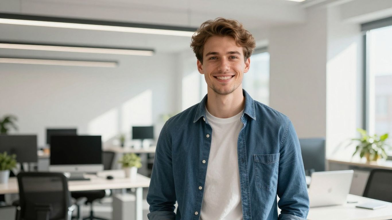 Lächelnde Person in hellem Büro