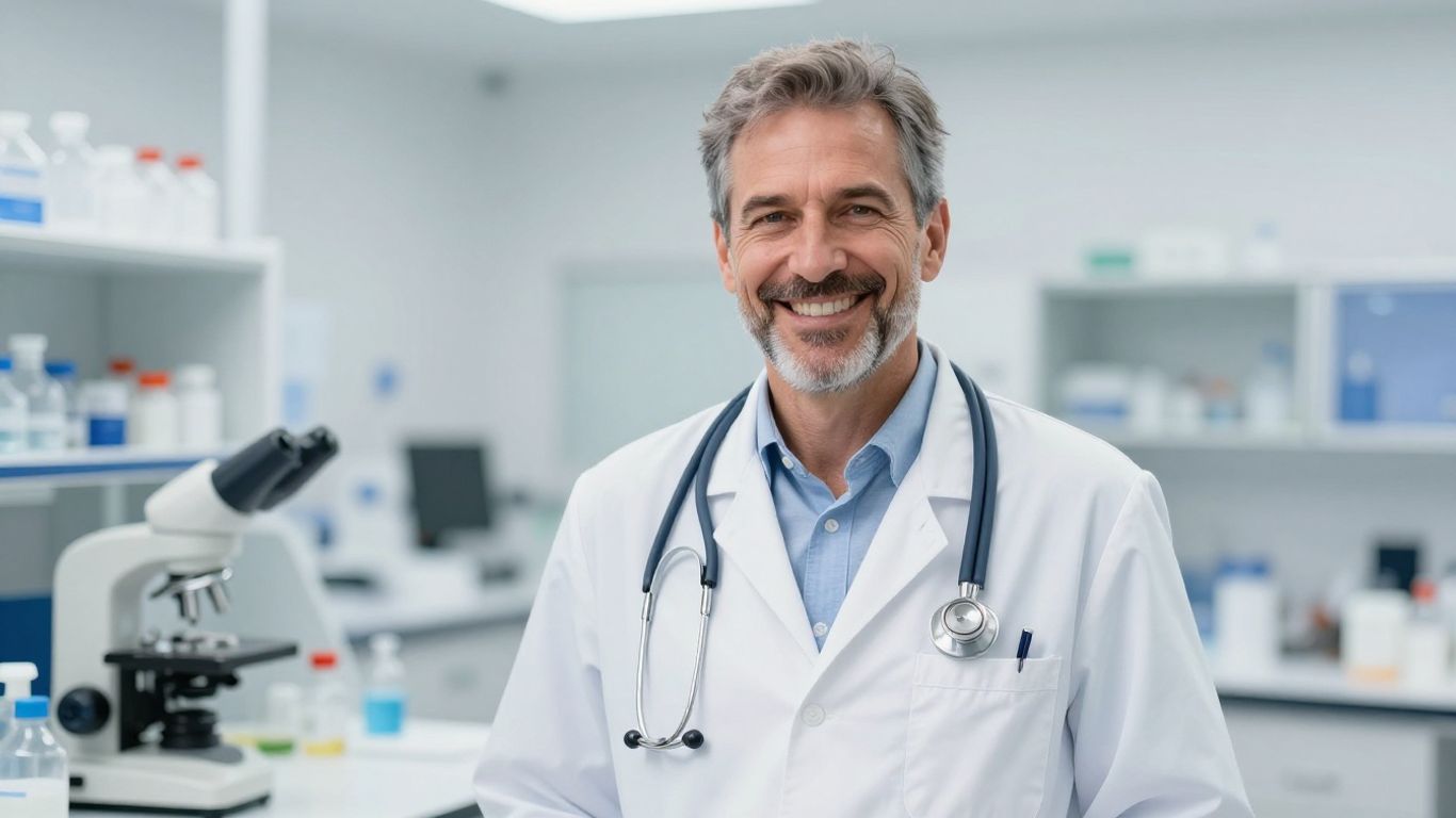 Arzt lächelt im Labor
