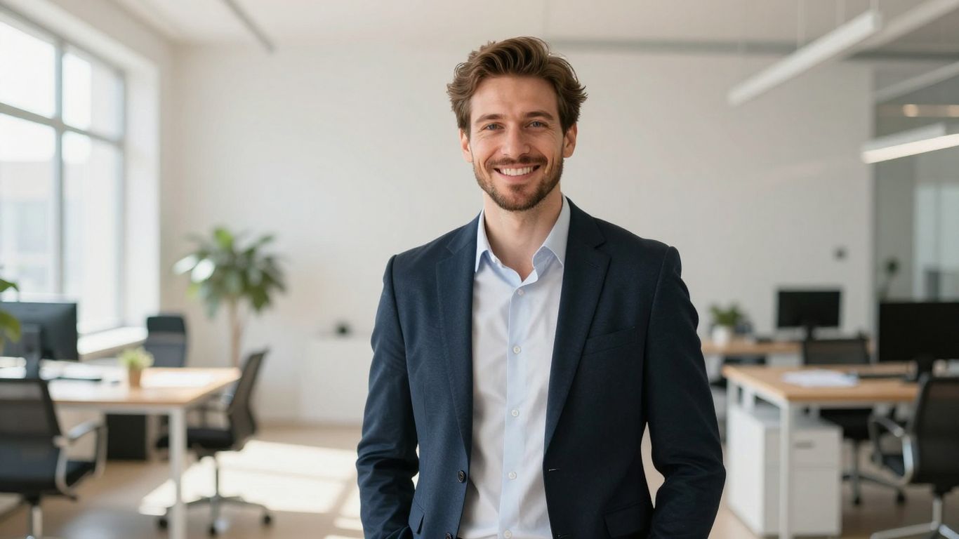 Lächelnde Person in modernem Büro