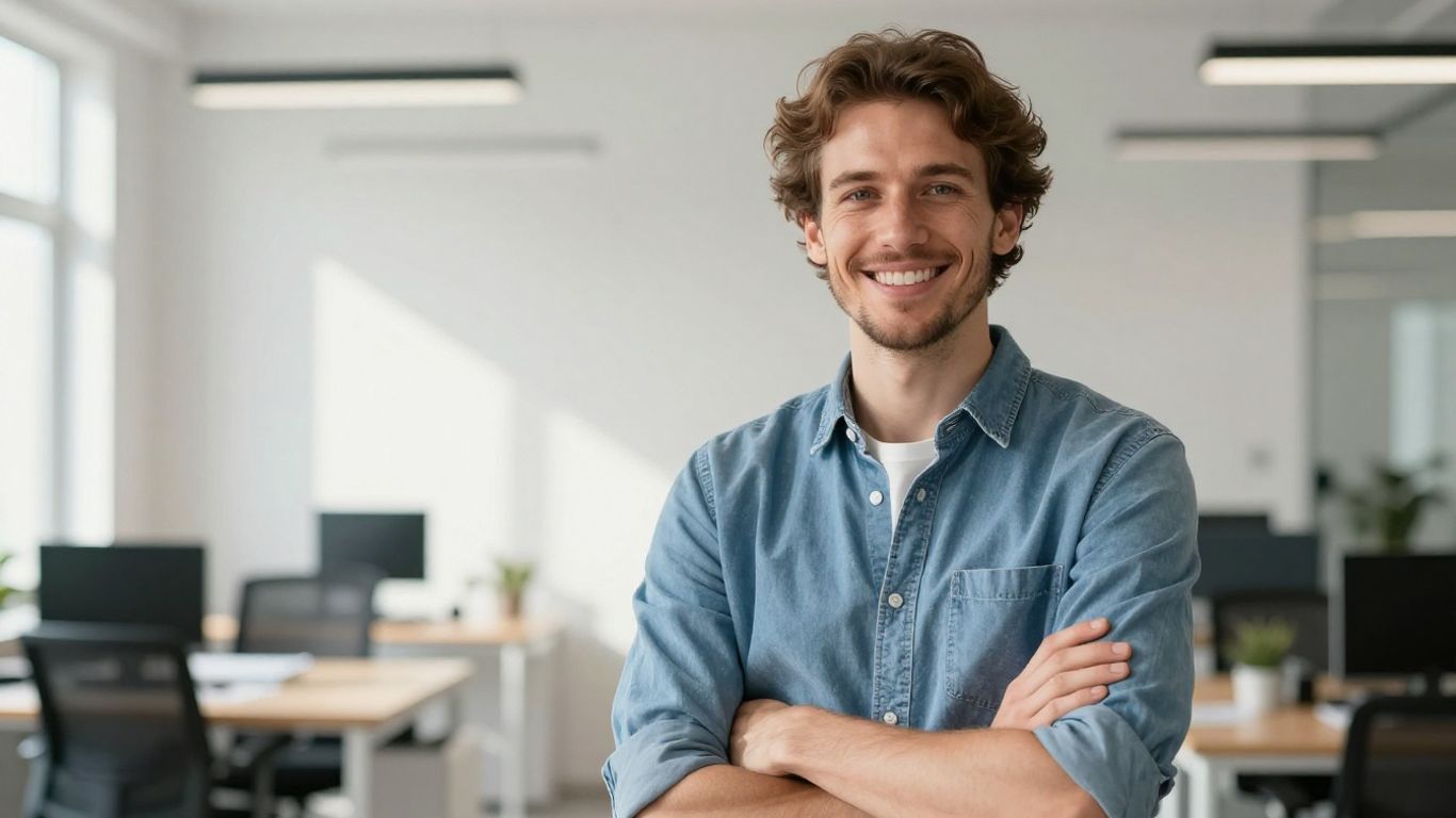 Lächelnde Person in hellem Büro