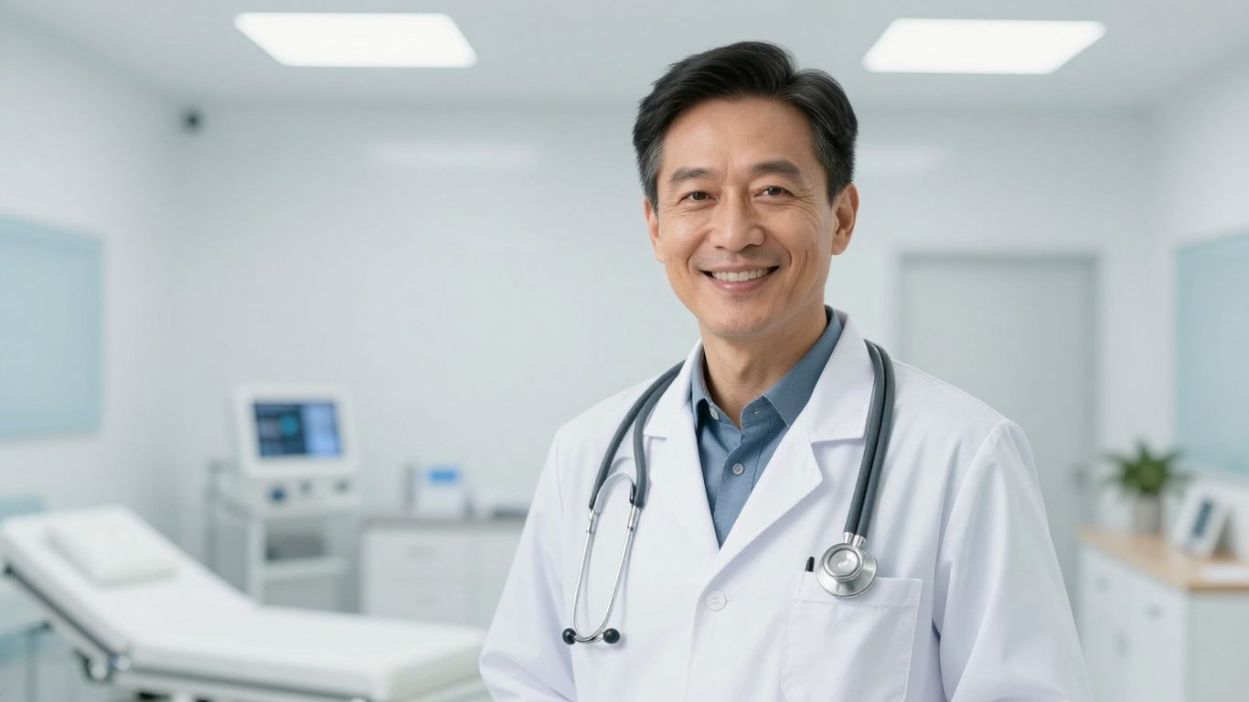 Arzt lächelt in heller Umgebung nach Neurochirurgie