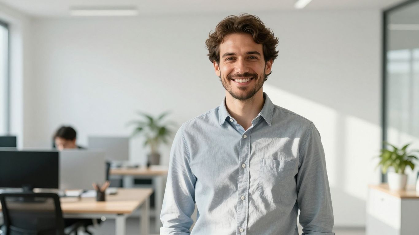 Lächelnde Person in hellem Büro