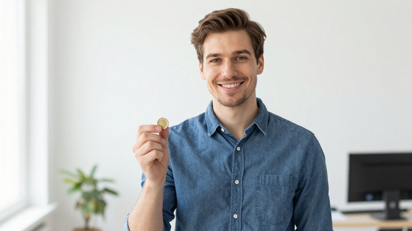 Europäer mit Münzen in heller Umgebung