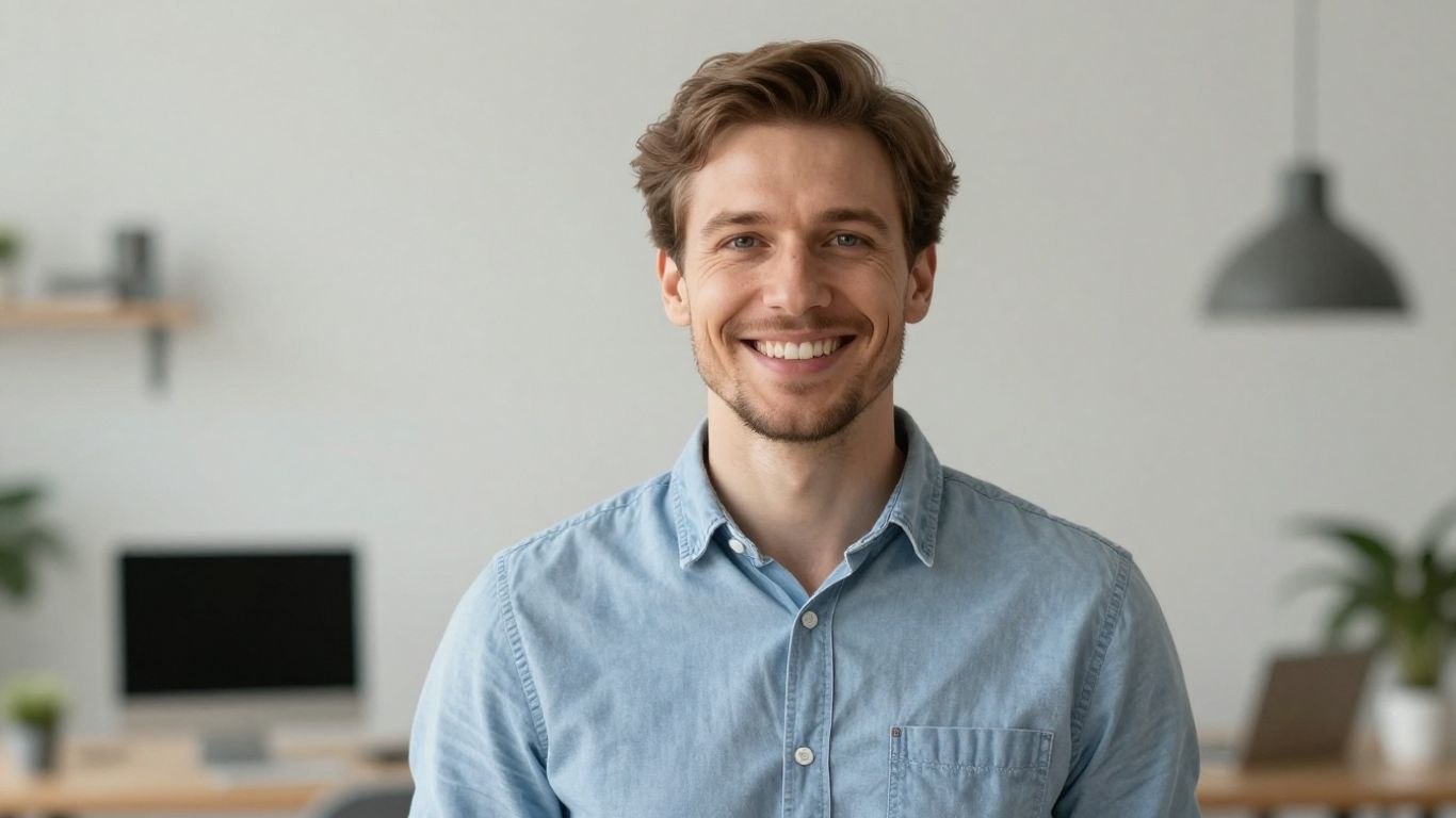Lächelnde Person in hellem Büro