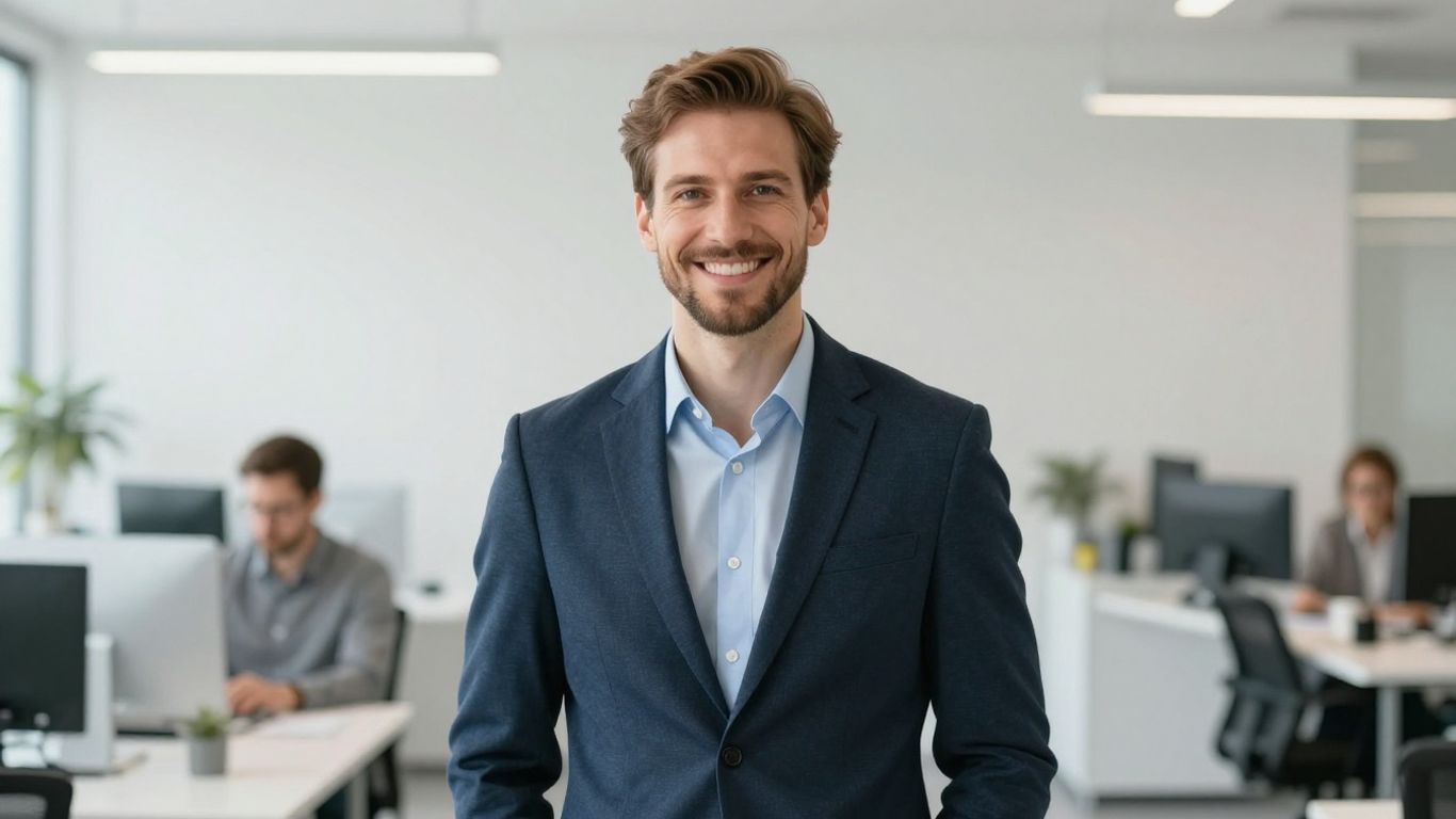 Lächelnde Person in hellem Büro
